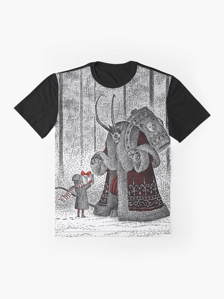 Vintage Krampus Christmas Horror Graphic T-Shirt - Flat lay