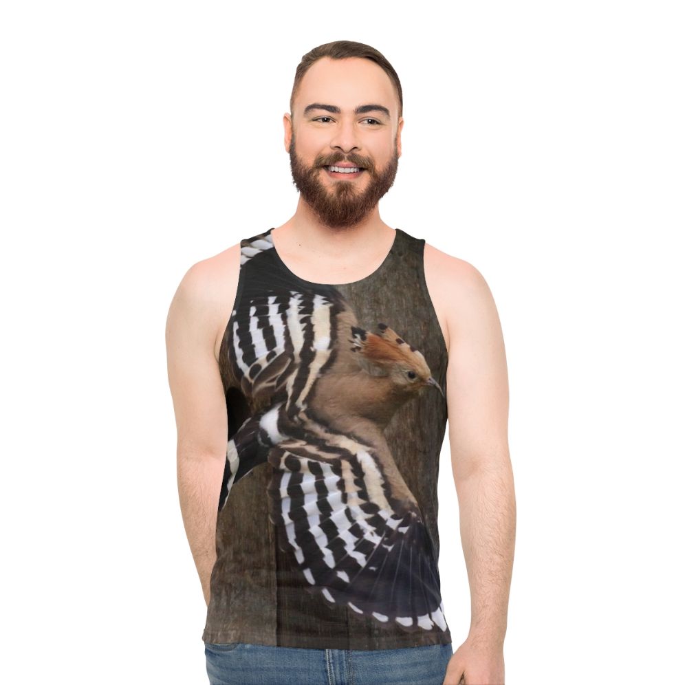 Hoopoe bird in flight on a unisex tank top - men