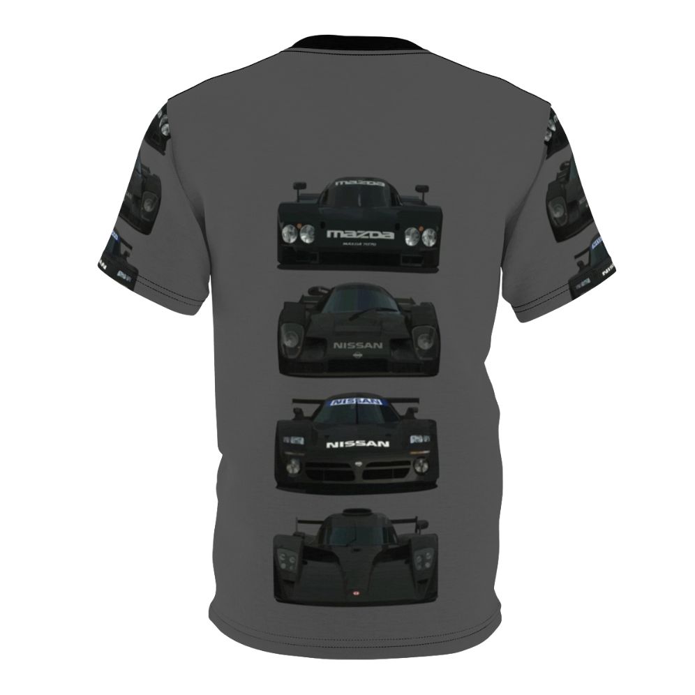 Stylized T-shirt design featuring elements from the Gran Turismo racing game series - Back