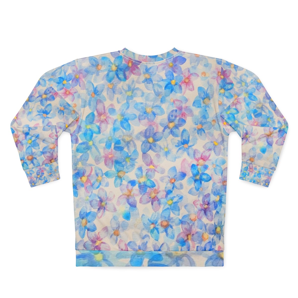 Blue watercolor flower buds painting on sweatshirt - Back