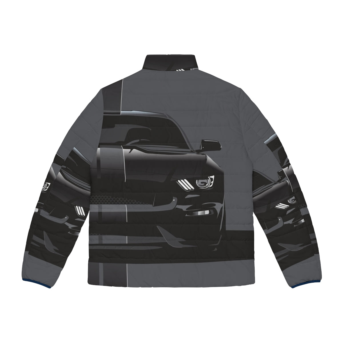 Black puffer jacket with Ford and Mustang inspired design - Back