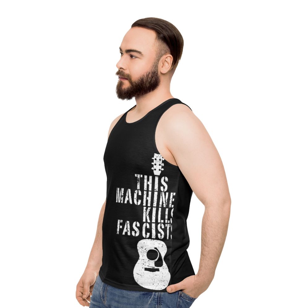 Woody Guthrie "This Machine Kills Fascists" Unisex Tank Top - men side