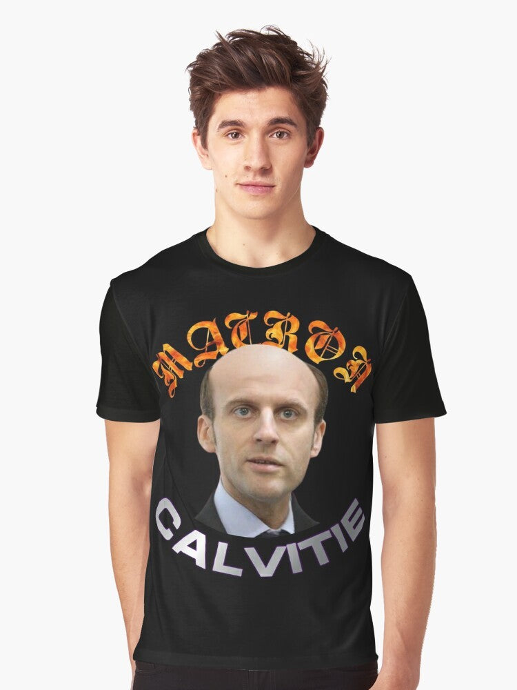 Macron Baldness Graphic T-Shirt featuring a humorous design - Men