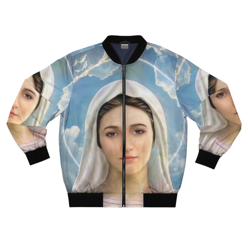 Bomber jacket featuring the image of the Virgin Mary, Mother of God, Our Lady of Medjugorje