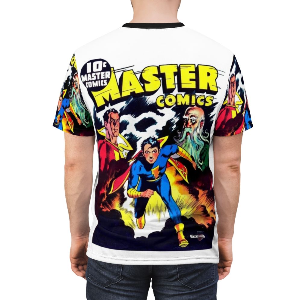 Vintage comic book-inspired t-shirt featuring the cover art of Master Comics No 23 - men back