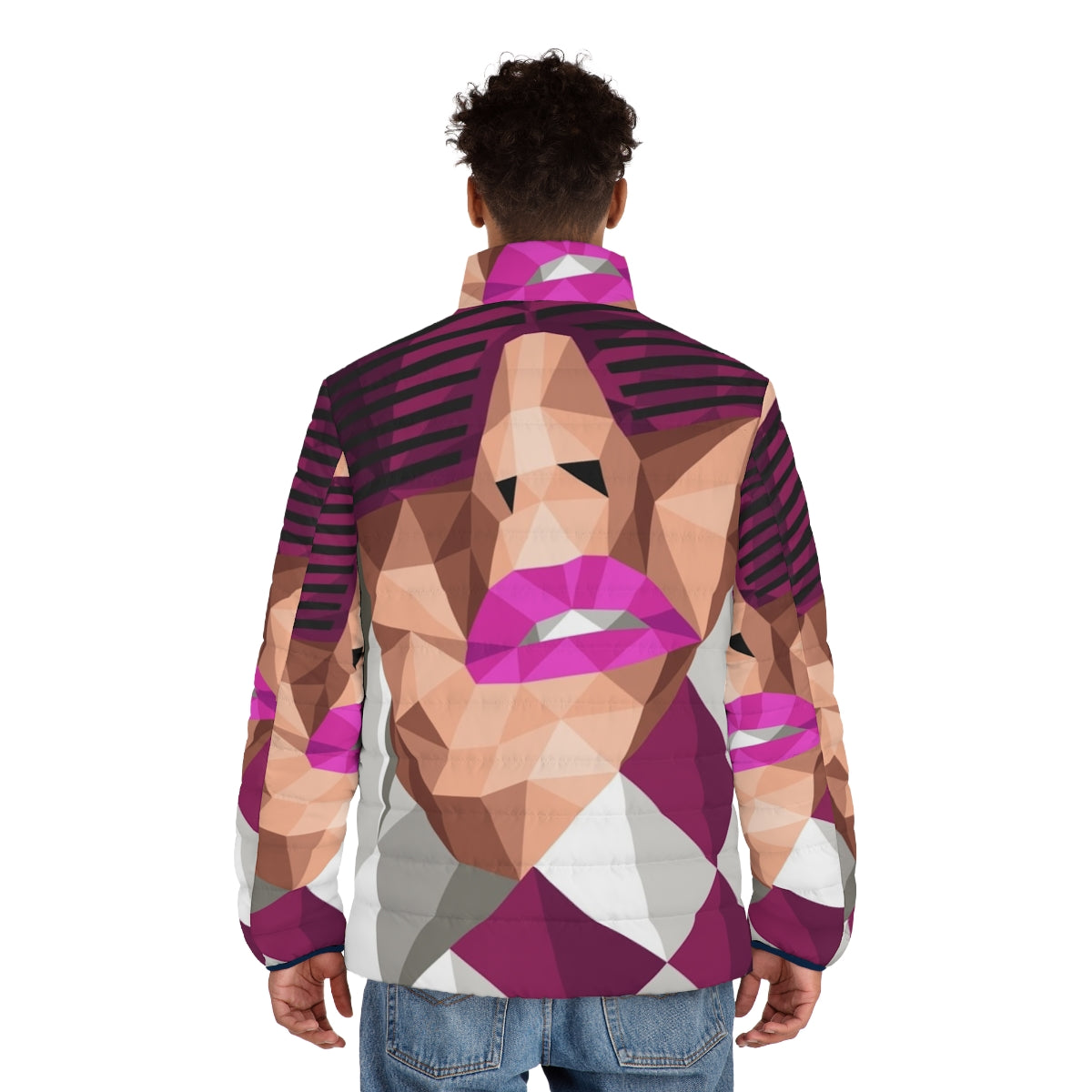 Geometric puffer jacket with low-poly design - men back