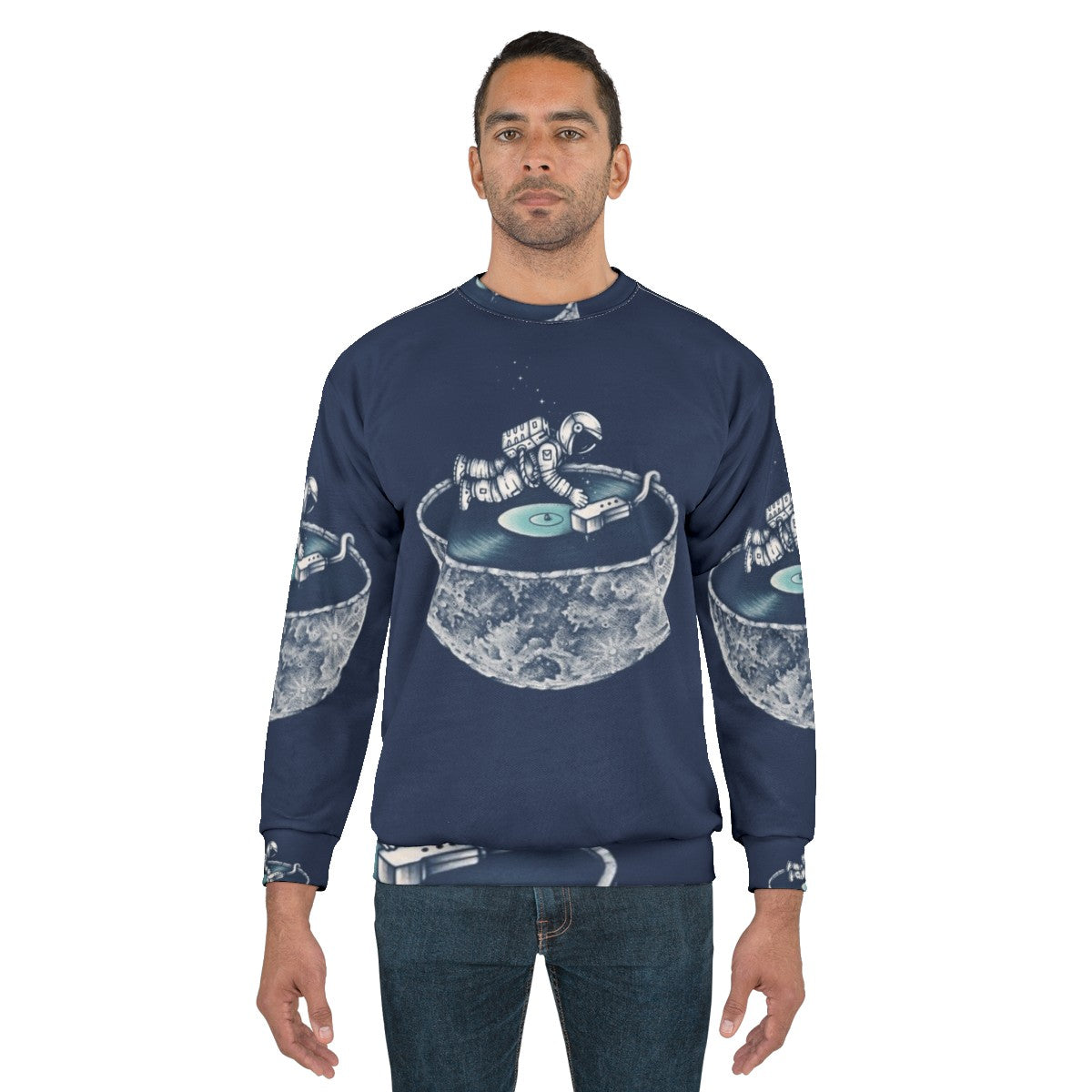 Cosmic Space Tune Sweatshirt with Astronaut and Vinyl Music - men