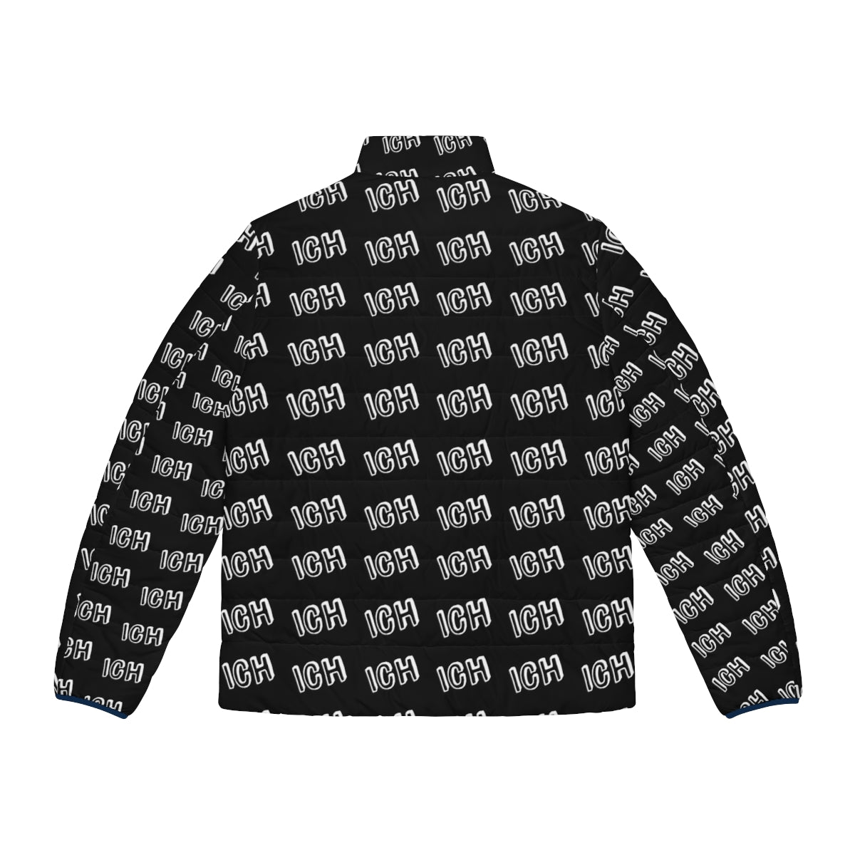 German-inspired "Ich Me" puffer jacket with white text design - Back