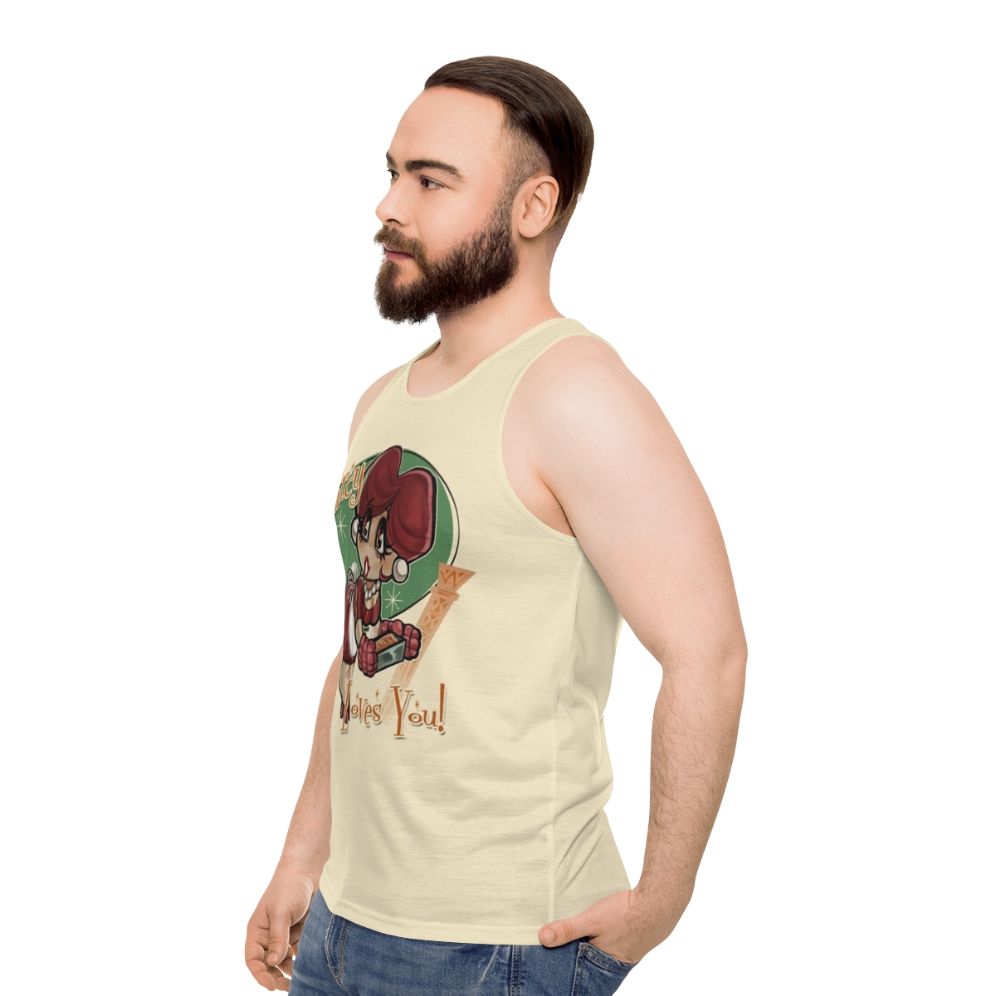 Unisex tank top with heart design in retro style - men side