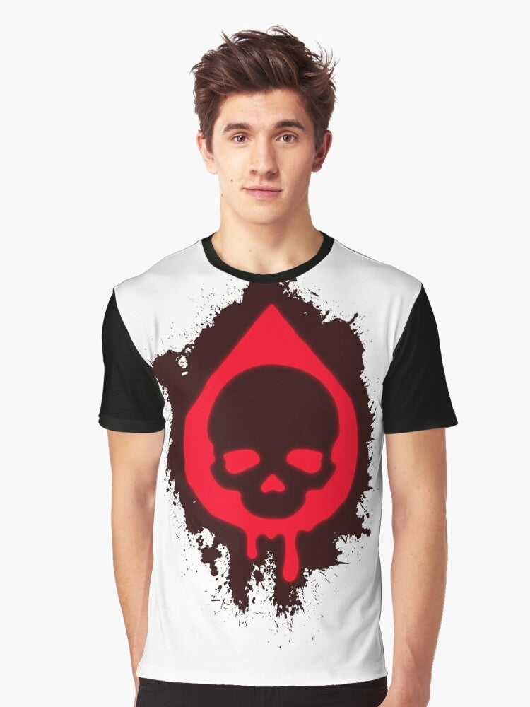 State of Decay 2 Plague Heart graphic t-shirt featuring a skull and blood design - Men