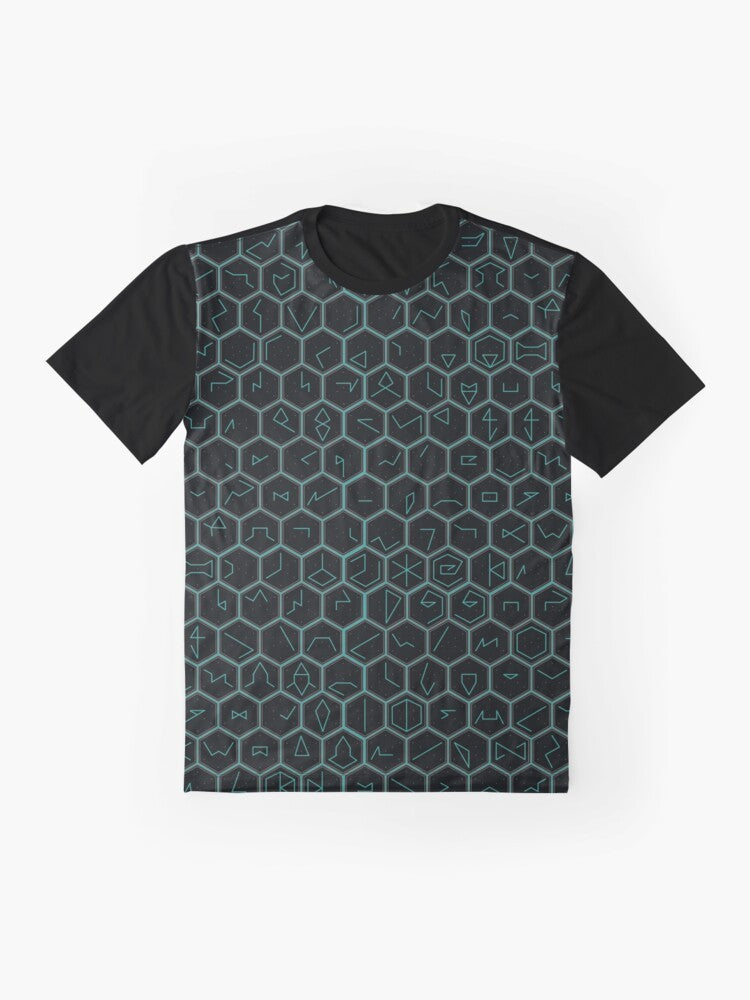 Ingress Glyph Series Graphic T-Shirt, featuring the iconic glyphs from the game Ingress - Flat lay