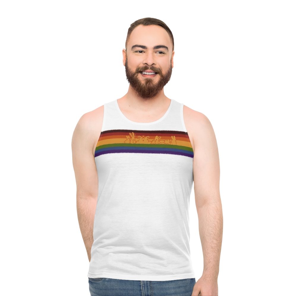 Colorful gay pride rabbits on a unisex tank top - men