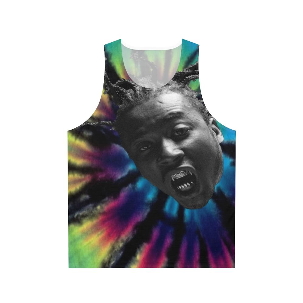 Unisex tie dye tank top with Ol Dirty Bastard inspired design