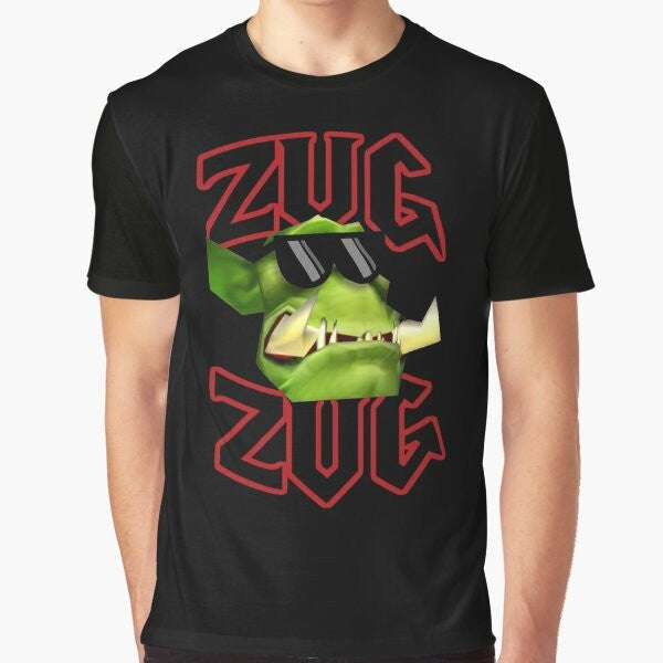 "Zug Zug" Warcraft themed graphic t-shirt with orc and video game references