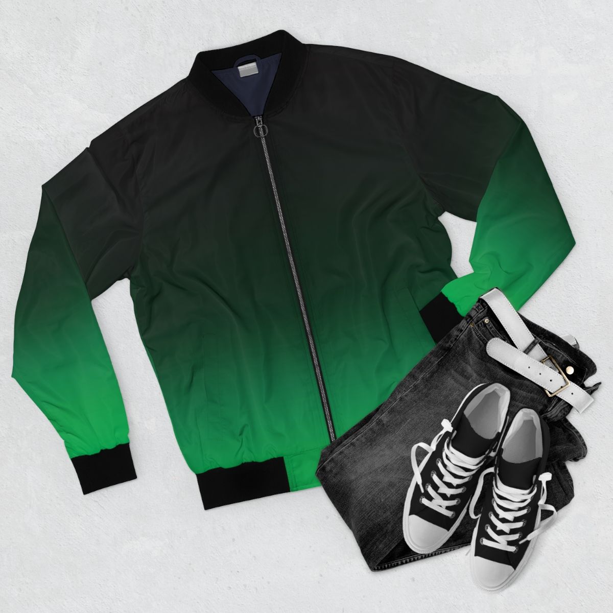 Ombre green bomber jacket with a minimalist design - Flat lay