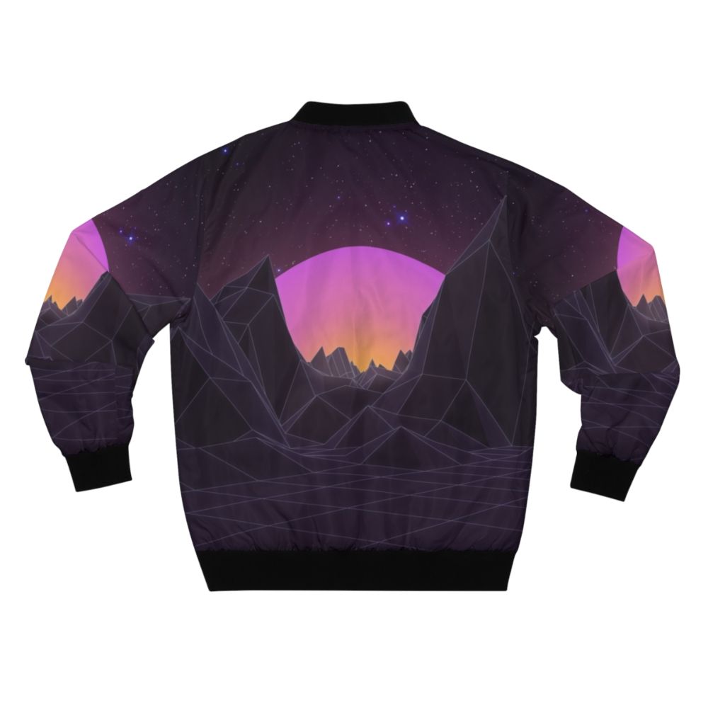 Vaporwave retro 80s bomber jacket with geometric, futuristic, and pastel design elements. - Back