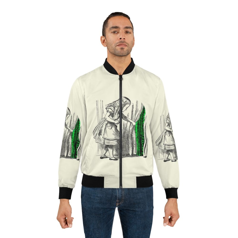 Alice in Wonderland "Follow the White Rabbit" Bomber Jacket with Matrix-inspired design - Lifestyle