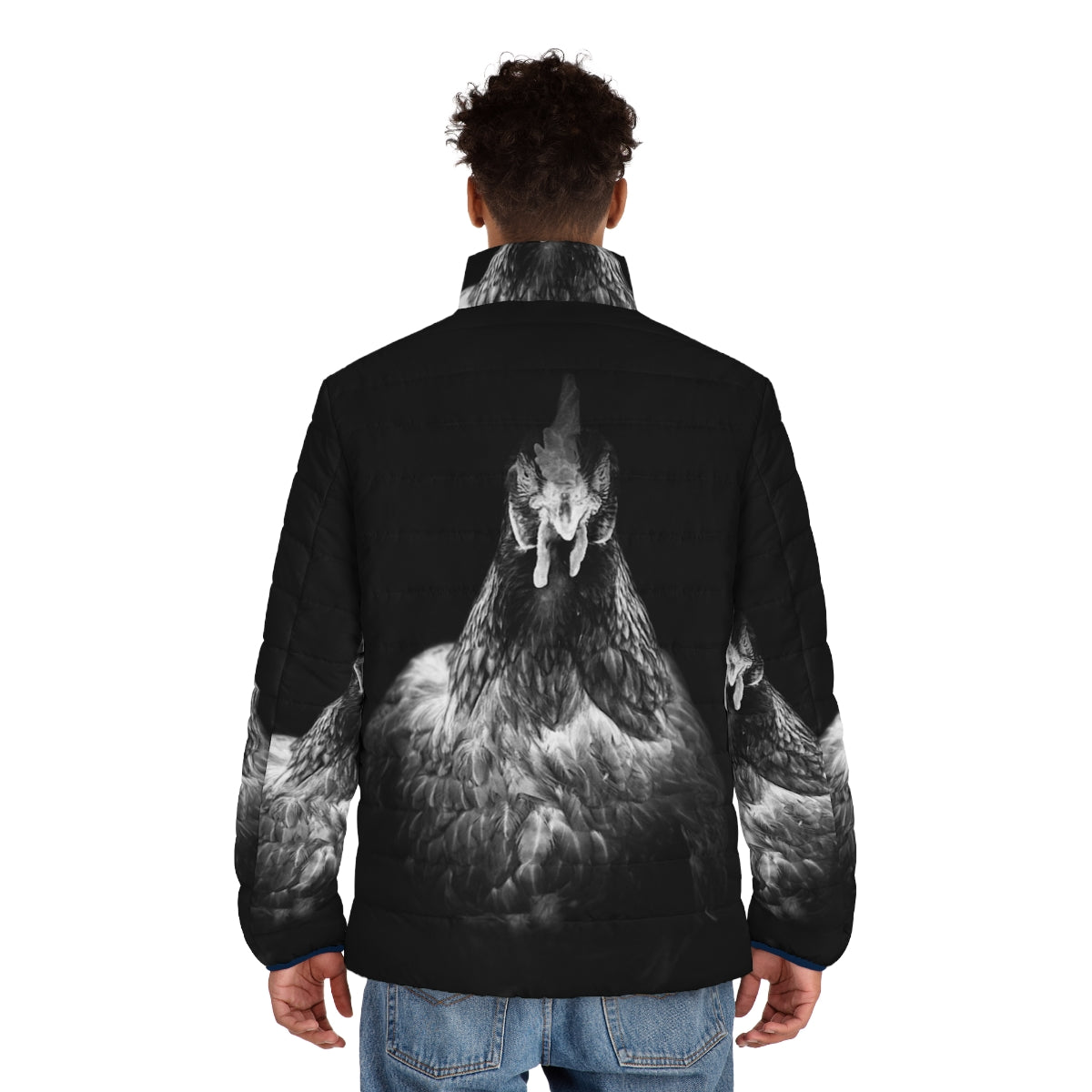 Vintage Intensity Puffer Jacket featuring a hen, chicken, and rooster design - men back