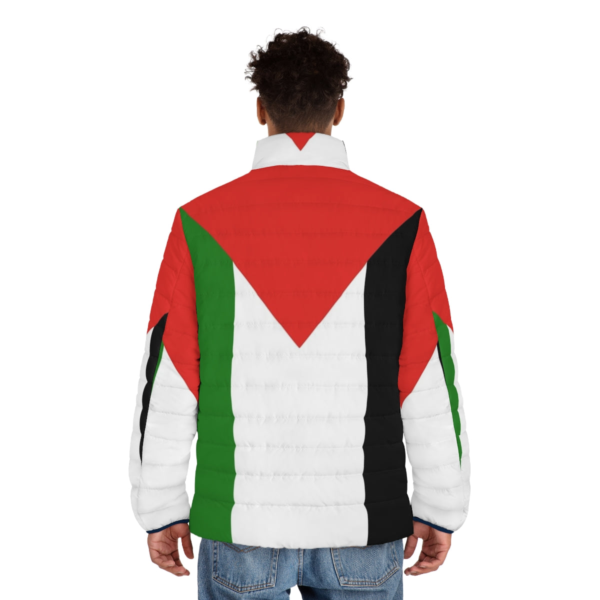 Horizontal Palestinian flag puffer jacket for solidarity and freedom - men back