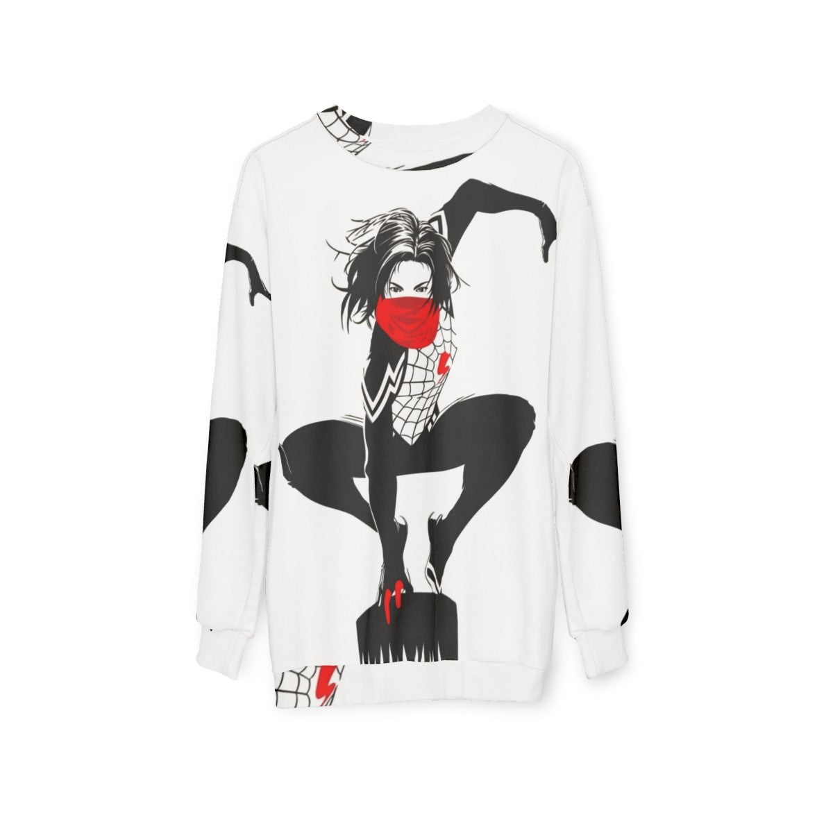 Cindy Moon Silk Spiderverse Superhero Black and White Sweatshirt - hanging