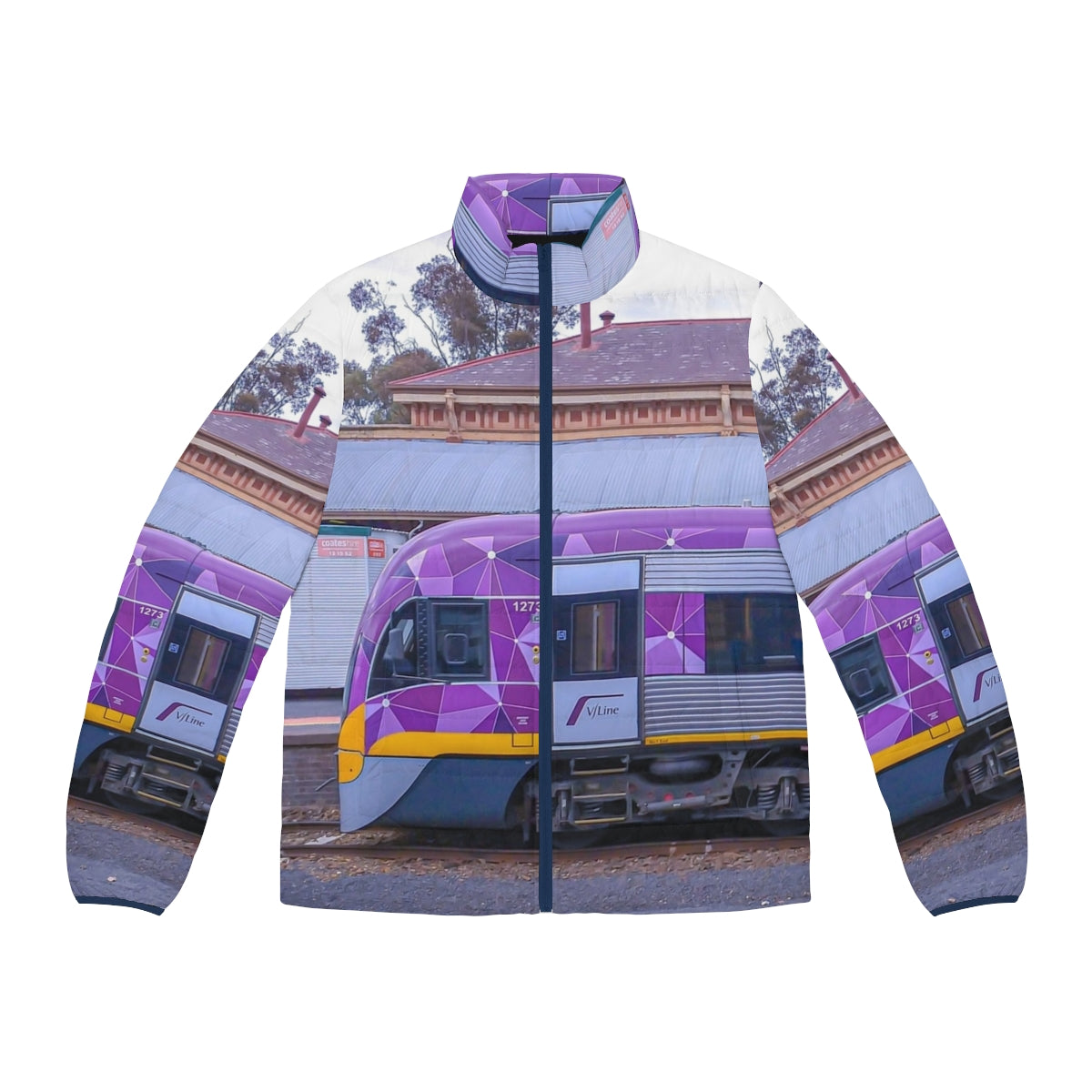 Puffer jacket on platform with Vline train in Bendigo, Victoria, Australia