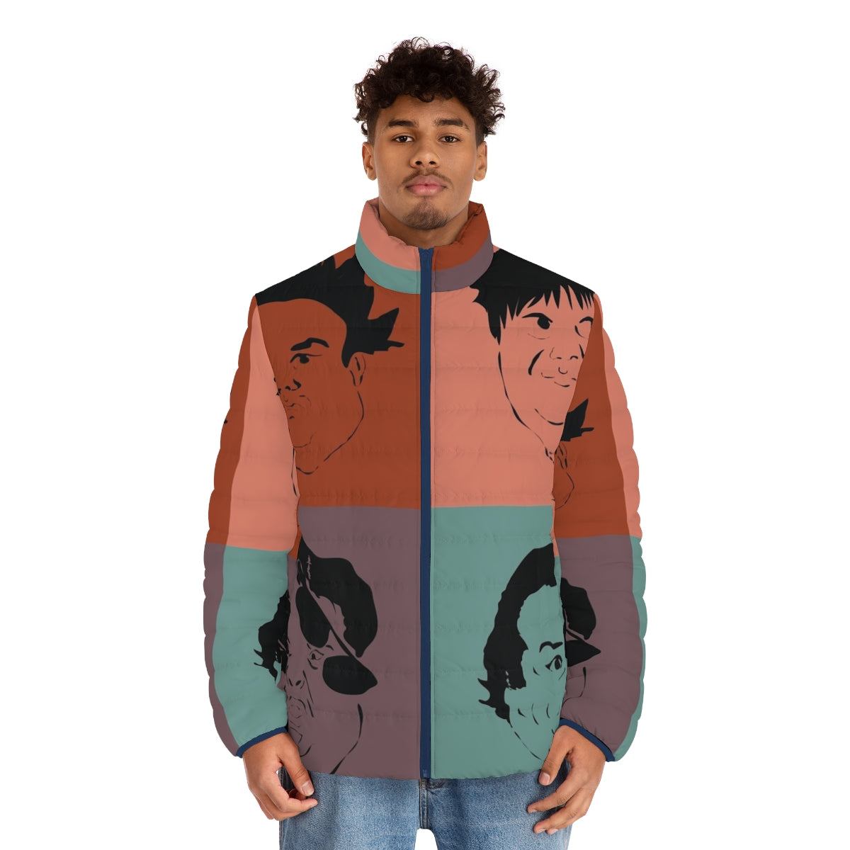 Chris Farley Motion Puffer Jacket with Expressionist Face Art Design - men front