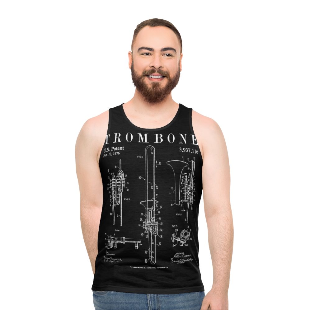 Vintage trombone patent drawing print unisex tank top - men