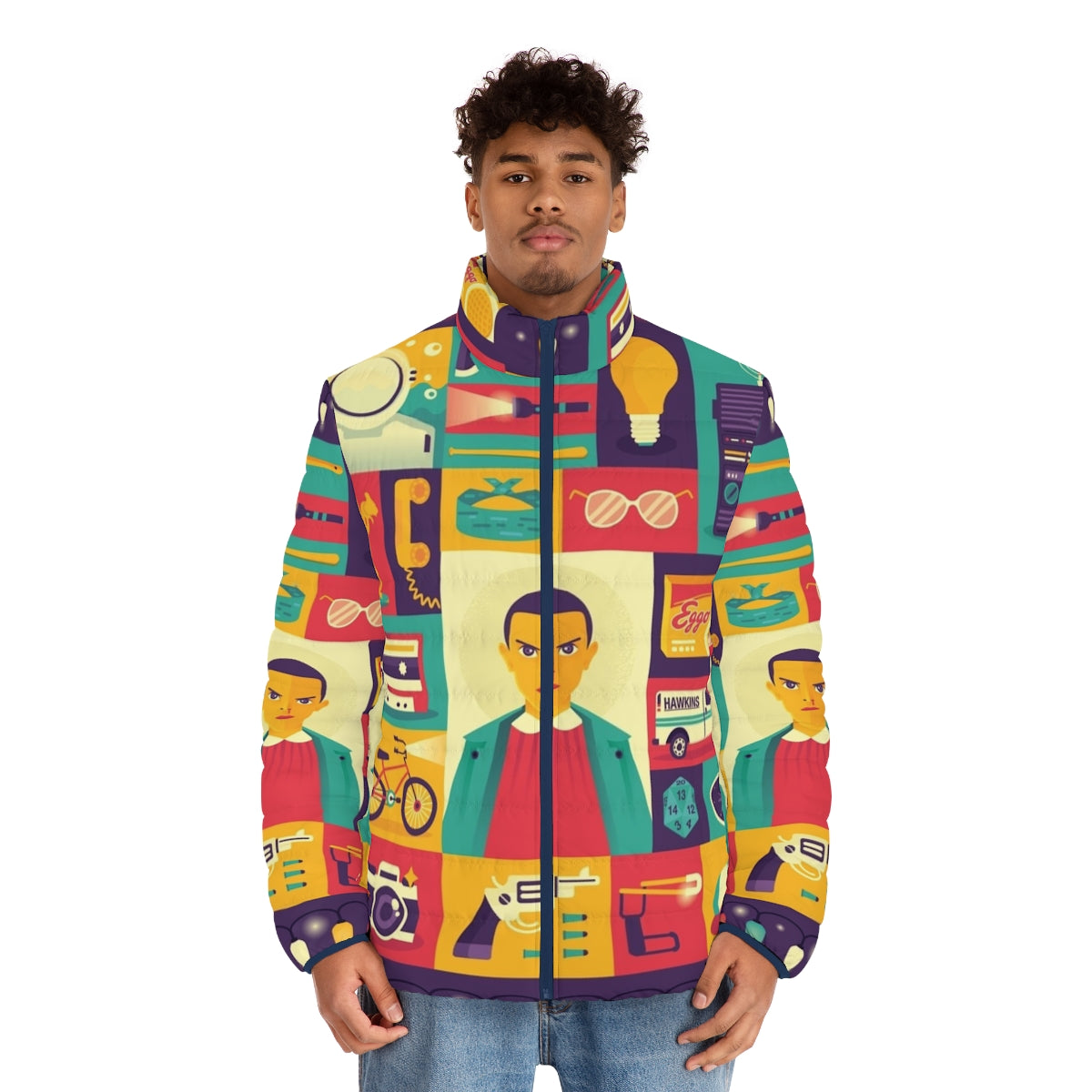 Upside Down Puffer Jacket with Stranger Things Eleven Inspired Design - men front