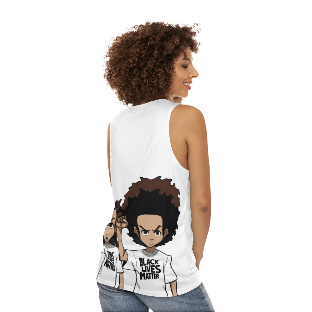 Riley and Huey Freeman Protesting Black Power Fist Unisex Tank Top - women back