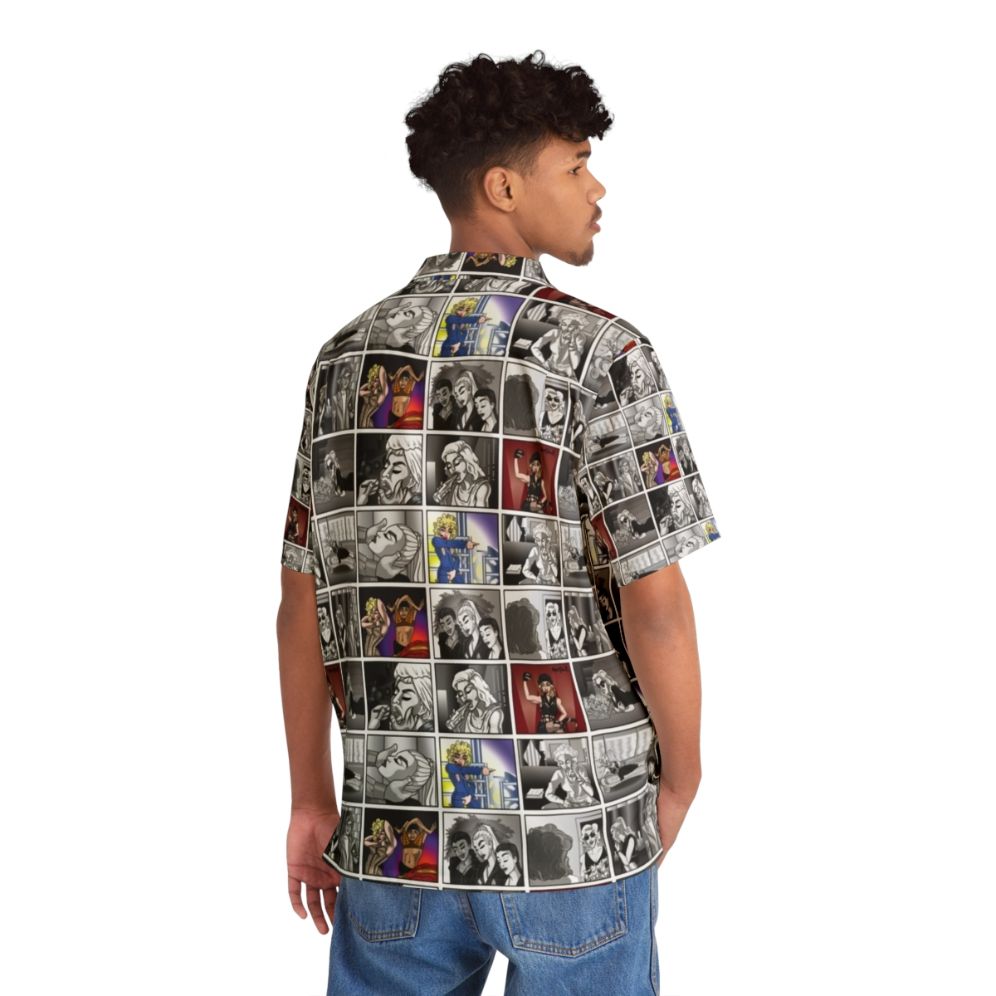 Iconic pop art Hawaiian shirt featuring pop culture and music references - People Back