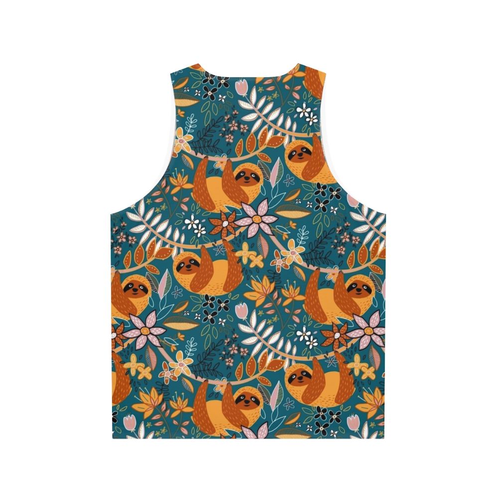 Boho sloth floral teal unisex tank top - Back