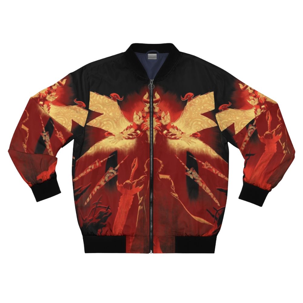 Red bomber jacket with devil may cry inspired graphic design