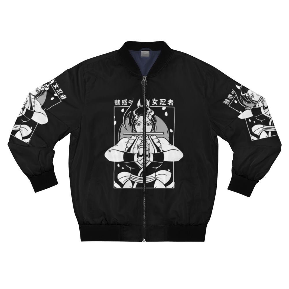 A stylish and powerful bomber jacket featuring a kunoichi goddess design for fighting and gaming enthusiasts.