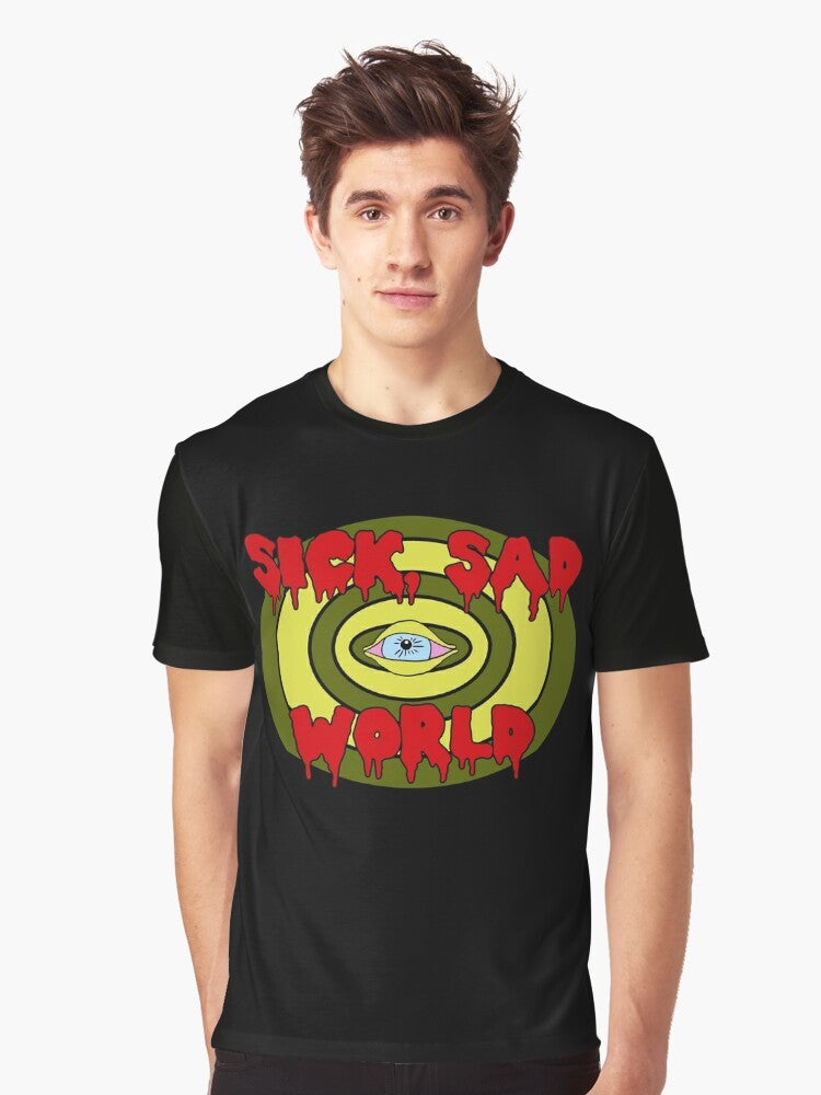 "Sick Sad World" 90s grunge graphic t-shirt with eye and slime design - Men