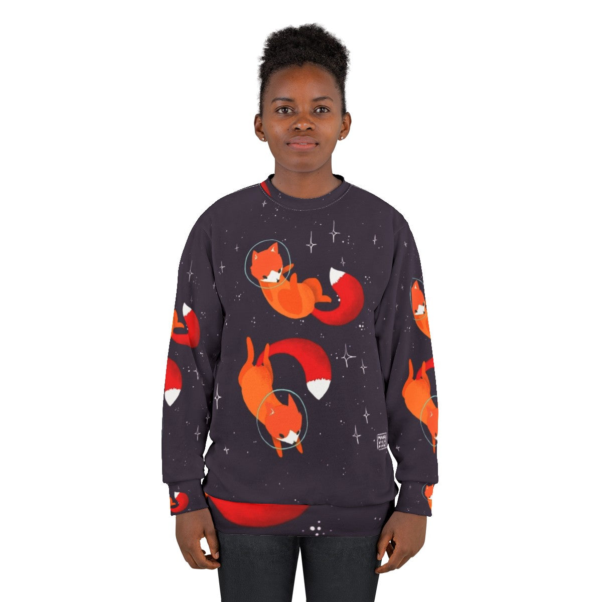 Space Foxes Sweatshirt with Digital Illustration - women