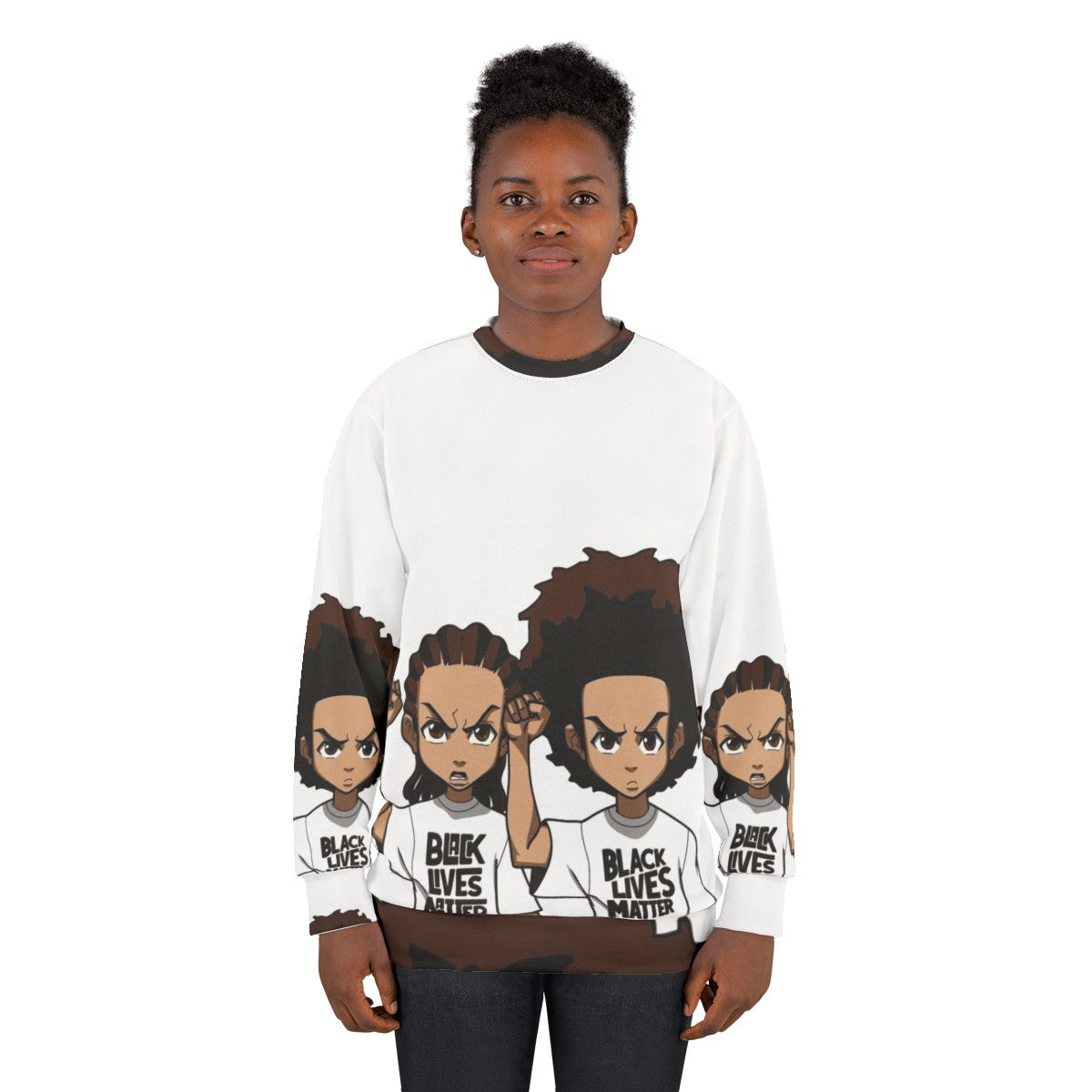 Riley and Huey Freeman Protest Sweatshirt with Black Power Fist Design - women