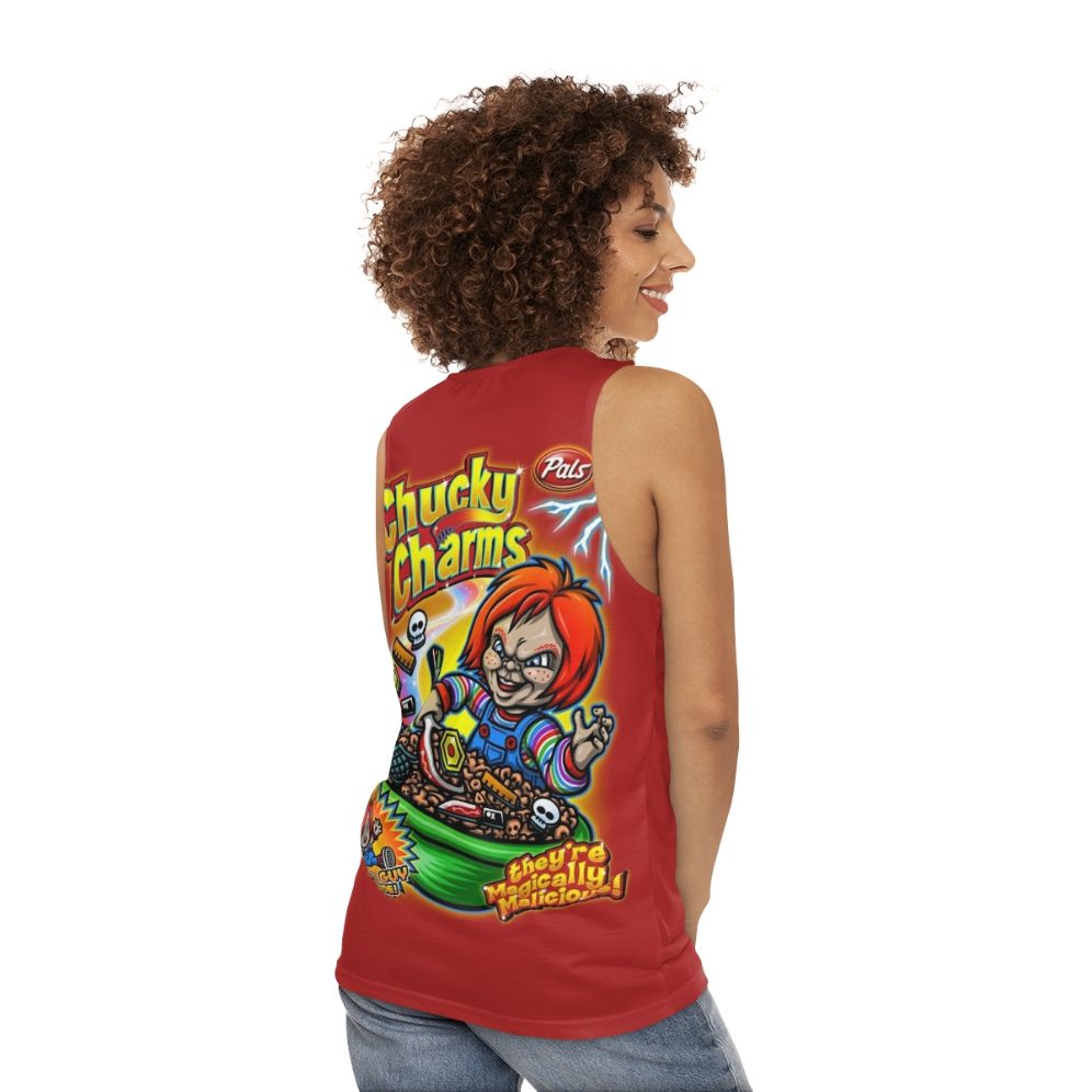 Chucky Inspired Cereal Box Graphic Unisex Tank Top - women back