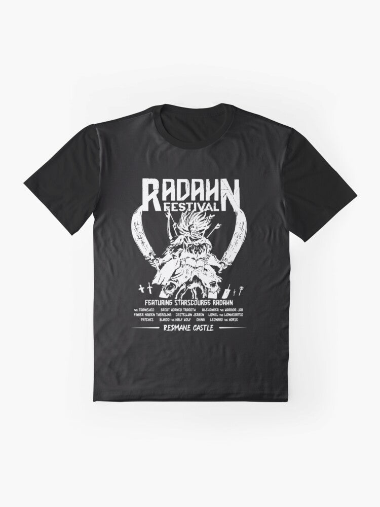 Elden Ring Radahn Festival Graphic T-Shirt featuring the iconic character Radahn from the game - Flat lay