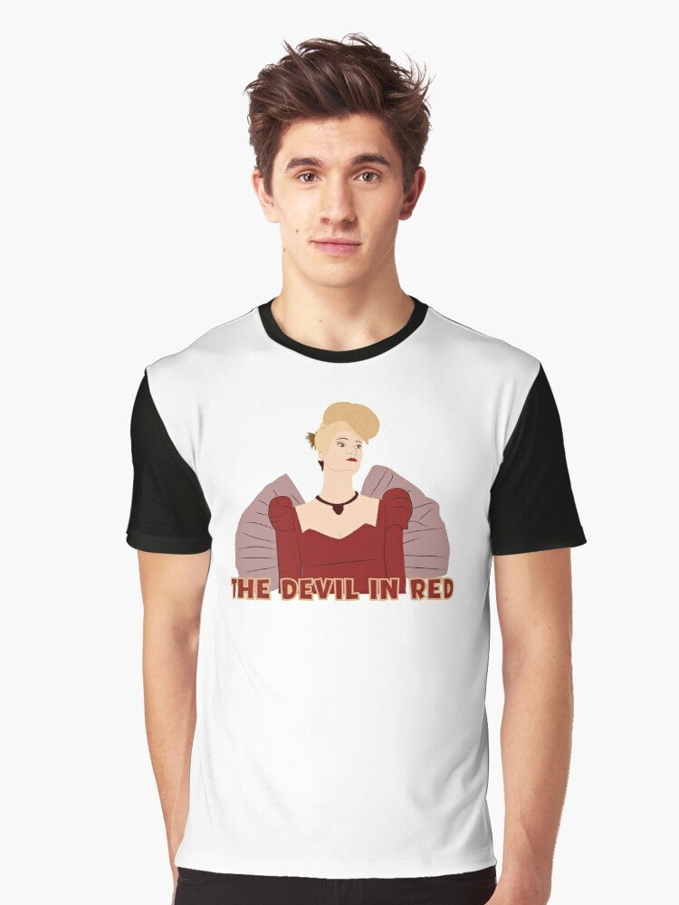 Bridgerton Netflix graphic t-shirt featuring the character Cressida Cowper in a red dress - Men