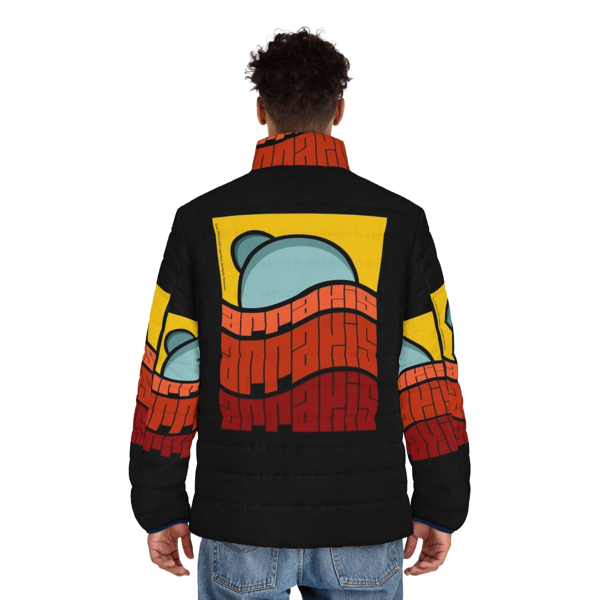 Arrakis Dune Poster Design Puffer Jacket featuring sci-fi movie inspired graphics - men back