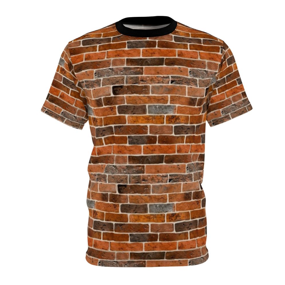 A t-shirt featuring a realistic brick wall print design