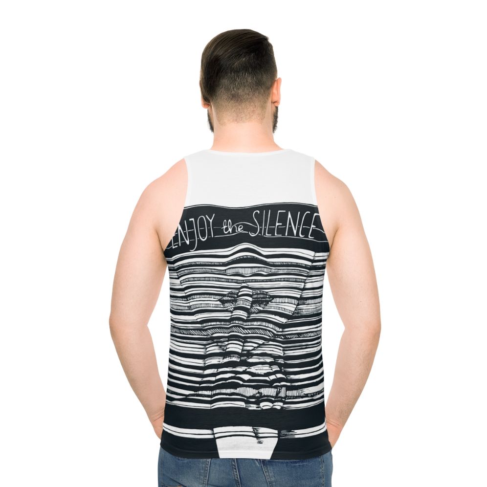 Unisex Graphic Tank Top with Depeche Mode Inspired Silence Design - men back