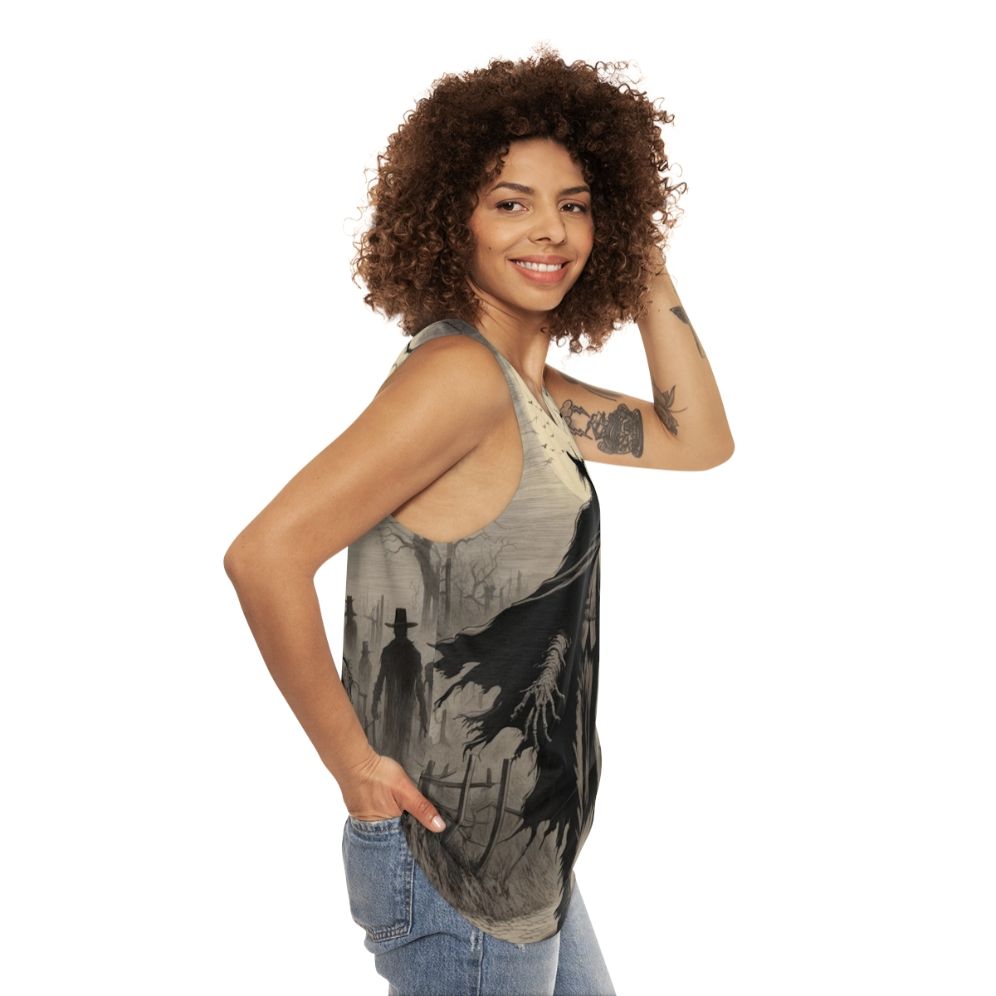 Unisex "The Keeper Of The Fields" Horror Tank Top - women side