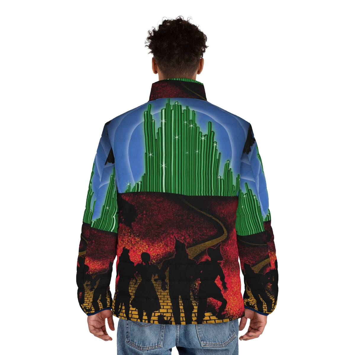 Yellow Brick Road Puffer Jacket featuring iconic Wizard of Oz elements - men back