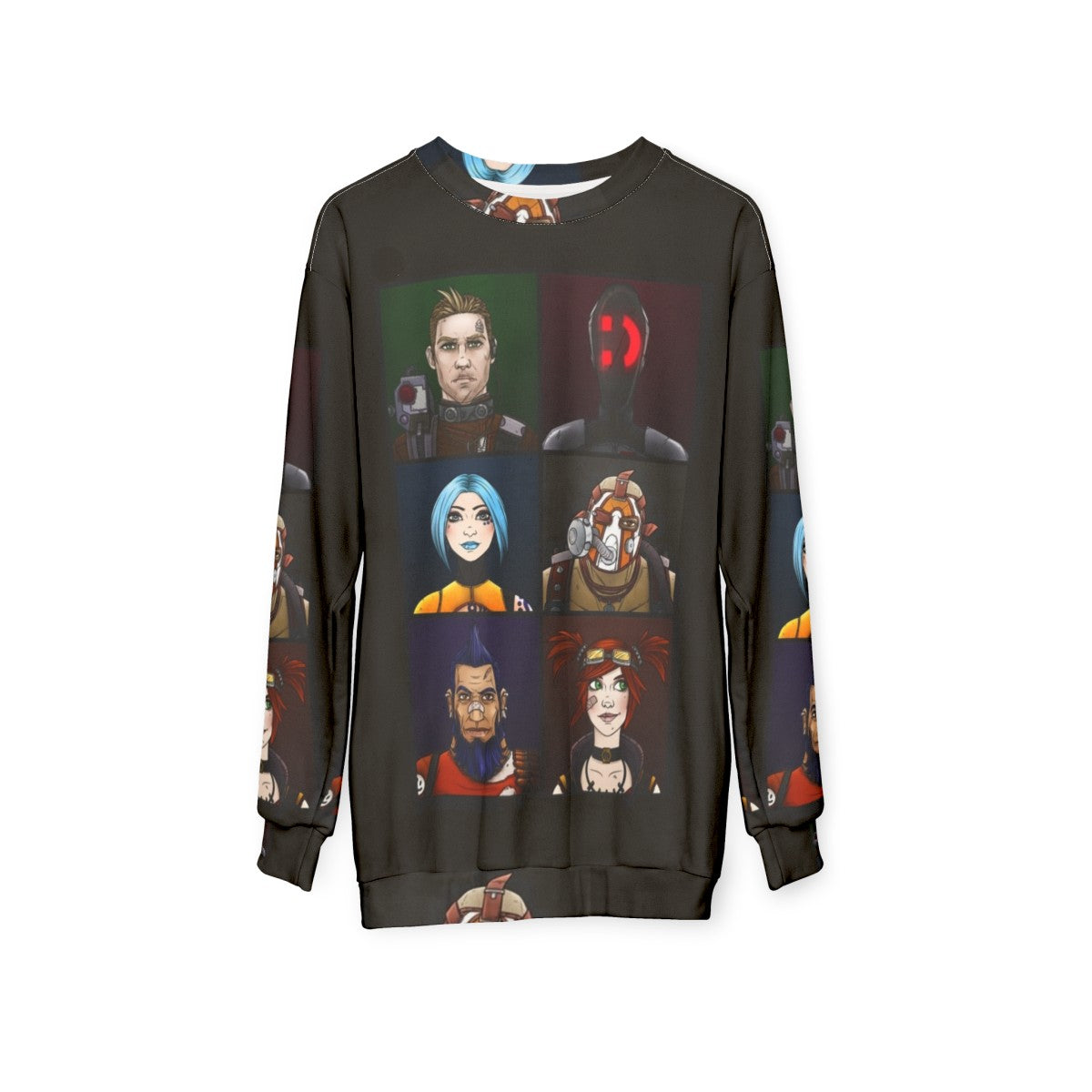 Borderlands 2 Vault Hunters Sweatshirt with fan art designs - hanging