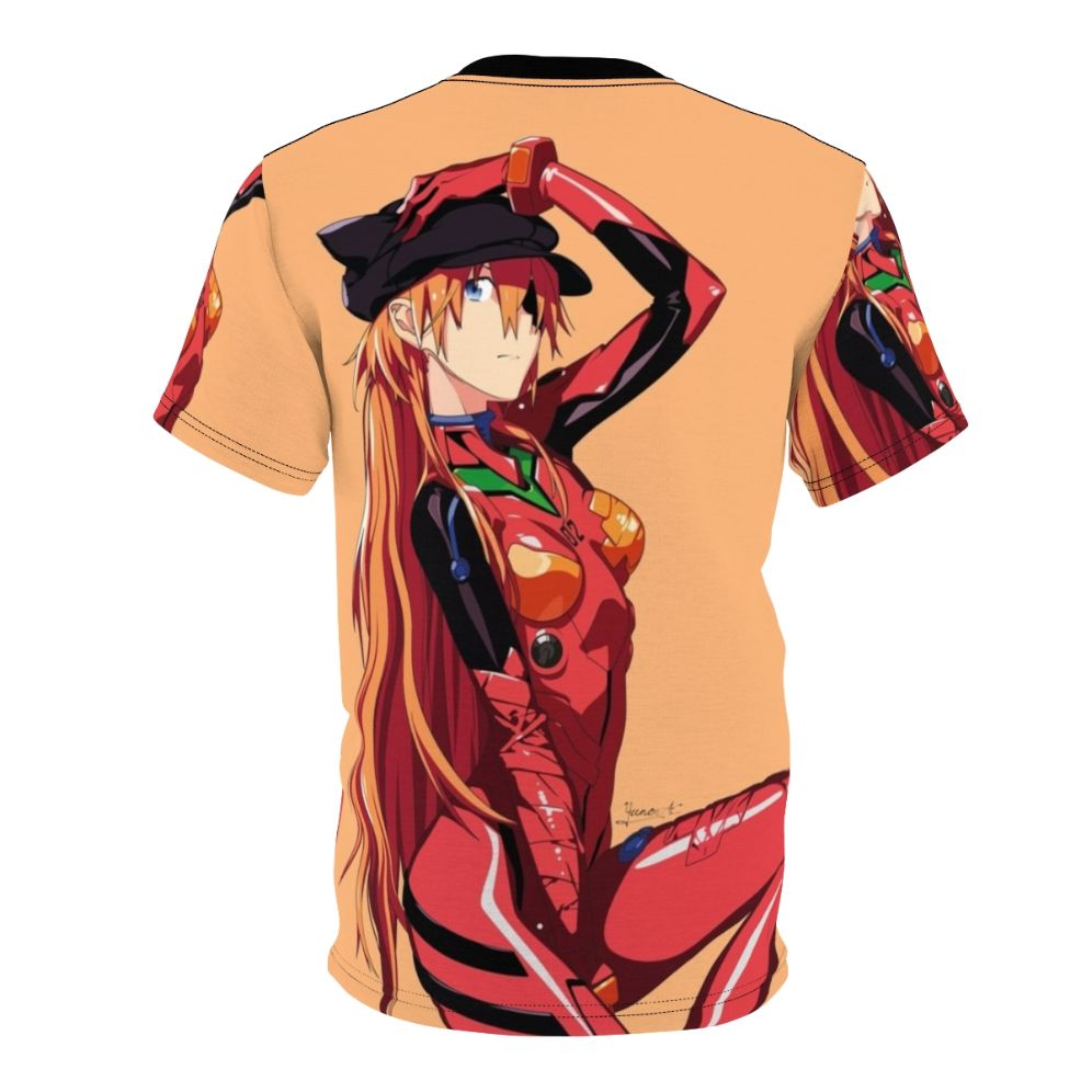 Asuka anime graphic t-shirt featuring vibrant colors and Neon Genesis Evangelion inspired design - Back