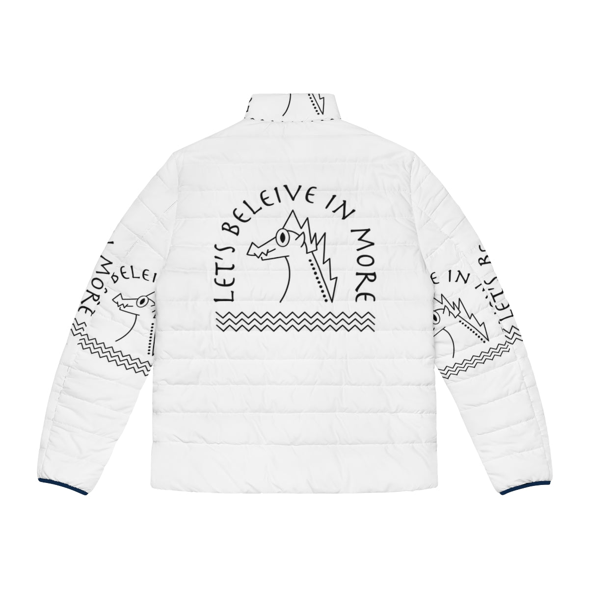 Legendary dragon puffer jacket in white and black colors - Back