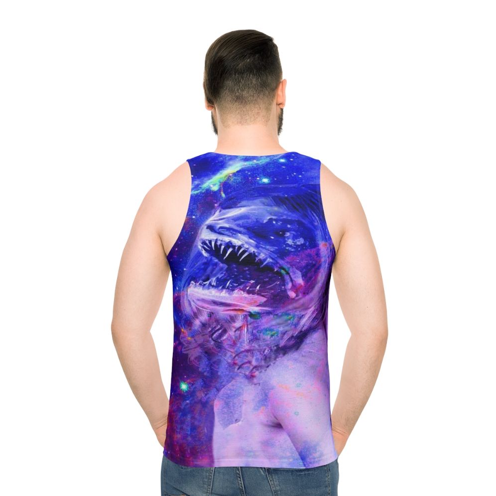 Unisex Ikaroa fantasy tank top with nature-inspired designs - men back