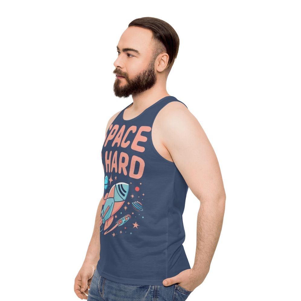 "Space Force Netflix Fan Art Unisex Tank Top featuring the quote 'Space Is Hard'" - men side