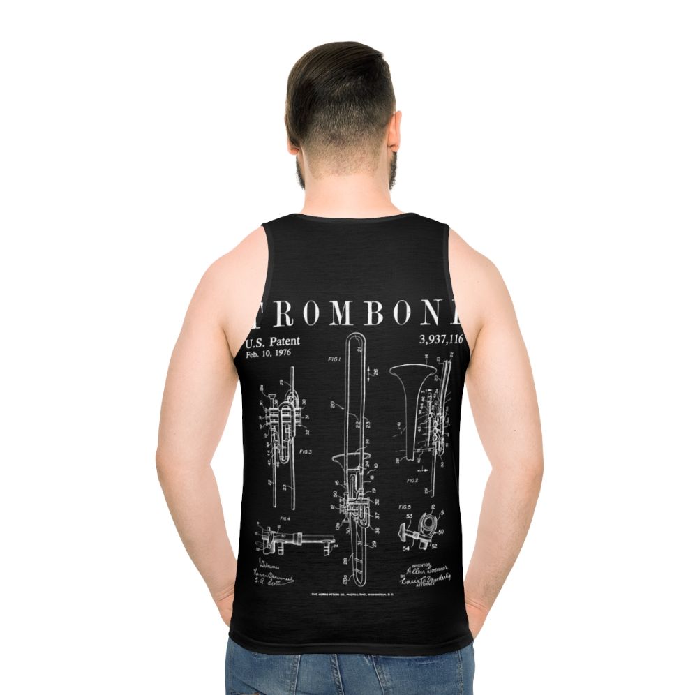 Vintage trombone patent drawing print unisex tank top - men back